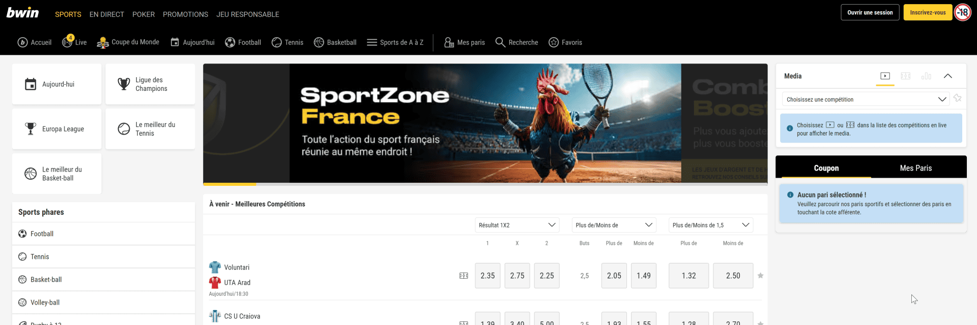 Screenshot of the Bwin website